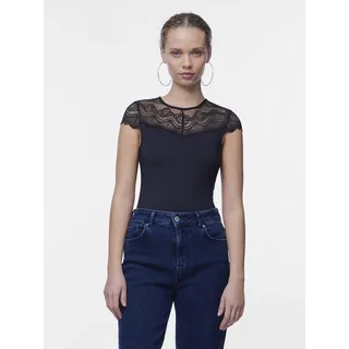 Body PIECES "PCSINNA SS BODYSTOCKING NOOS", Damen, Gr. XS (34), N-Gr, schwarz, Single Jersey, Obermaterial: 92% Polyamid, 8% Elasthan, unifarben, Rundhals, Bodys Body