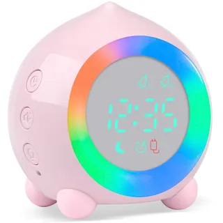 Ayybboo Kinderwecker Digitaler,Wecker Digital Sonnenaufgangssimulator Kinderwecker für Mädchen Jungen mit Bunte Lichter Leiser Wecker Ohne Ticken Schlafzimmer (Rosa)