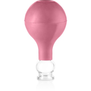 PULOX Schröpfglas aus Echtglas mit Saugball in Pink, 25mm - Medizinische Profi-Schröpfgläser