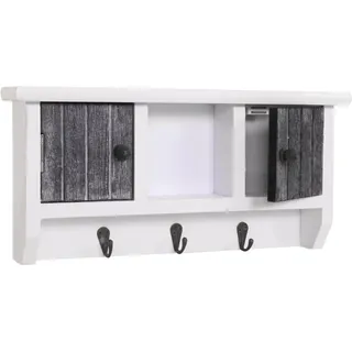 MCW Schlüsselbrett A48 mit Türen Massiv-Holz Shabby Grau-Weiß