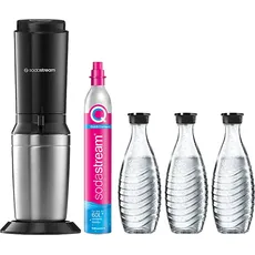 Sodastream 1016413490 Crystal 3.0 Vorteilspack Wassersprudler inkl. 3 Glasflaschen, CO2 Zylinder inklusive , Titan