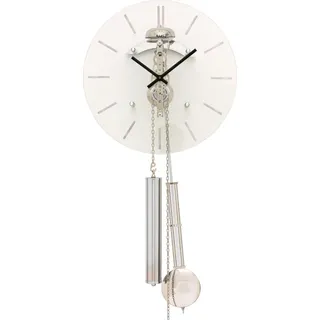 AMS 308 Wanduhr mit Pendel Pendeluhr mechanisch silbern mit Glas - Silber