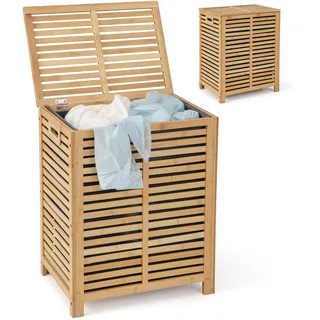FANTASK Wäschekorb mit Deckel Groß, 80L Wäschesammler Bambus, Wäschebox mit Wäschesack herausnehmbar & waschbar, Wäschetruhe wäscheschrank für Bad, Schlafzimmer, Wohnzimmer