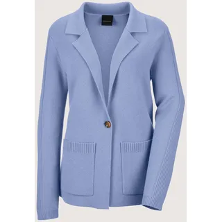 Strickjacke MADELEINE "Strickblazer Strickjacke aus Merinowolle und Kaschmir", Damen, Gr. 34, blau (stahlblau), Obermaterial: 90% Schurwolle WV. 10% Kaschmir WS., Modern, normal, Strickjacken Strickjacke, 1-Knopf Strickblazer