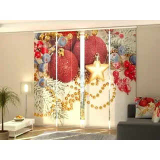 Foto-Schiebegardine rote Dekoration am Weihnachten, Flächenvorhang mit Motiv, auf Maß - 40 X 175