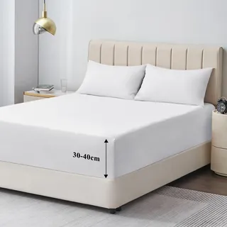 Aisbo Spannbettlaken 180x200cm Bettlaken Boxspringbett - Bett Laken Weiß 180x200 aus Premium Mikrofaser, weiches Spannbetttuch 180 x 200 Weiss Steghöhe 40cm für Wasserbett Bed Fitted Sheet
