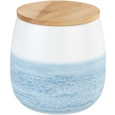 WENKO Aufbewahrungsdose Mala 1 L, hochwertige Keramikdose in Weiß mit Aquarell-Dekor in Blau, FSC zertifizierter Bambusdeckel mit Silikonring zur luftdichten Aufbewahrung, 13 x 13,5 cm