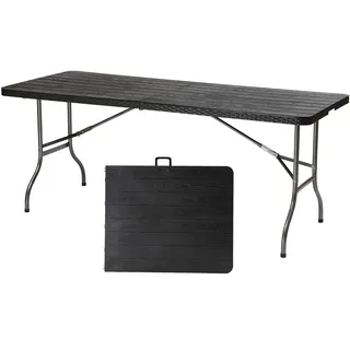 Sekey Buffettisch Tisch klappbar, 181x75,5x73 cm Rattan Optik Campingtisch Partytisch Klapptisch Gartentisch mit Tragegriff für Garten Balkon Terrasse, Anthrazit