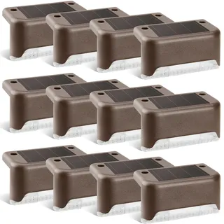 GIGALUMI Solarlampen für außen, 12 Stück Treppenleuchtung, Solar Zaunlichter, Gartenleuchten, wasserdicht Solarleuchten für Balkon, Treppen, Terrassen, Zaun, Hof, Patio (Braun, Warmweiß)