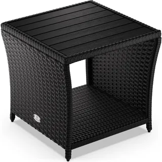 CASARIA® Polyrattan Beistelltisch mit WPC Tischplatte 45x45x40cm 80kg Belastbarkeit Wetterfest Outdoor Garten Terrasse Balkon Tisch Gartenmöbel Schwarz - Schwarz