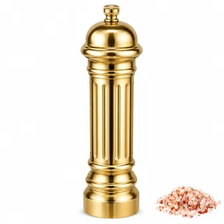 Aurevit Metall-Salzmühle, Hochwertiger Salt Grinder mit einstellbarem Mahlgrad, Edelstahl 316L, nachfüllbar (Gold)