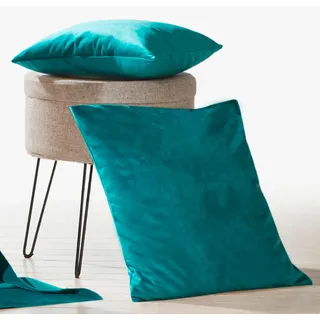Dekokissen WECKBRODT "Valentin" Gr. 2, blau (petrol, unifarben), B:50cm L:50cm, Polyester, Dekokissen_Sitzkissen_Kissenhüllen, Dekokissen, Samt-Optik, Velour, Unifarben, Kissenhülle ohne Füllung