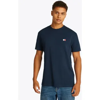 T-Shirt TOMMY JEANS "TJM REG BADGE TEE EXT", Herren, Gr. S, blau (schwarz night navy), Single Jersey, Obermaterial: 100% Baumwolle, regular fit hüftlang, Rundhals, abgesteppt, Shirts T-Shirt, mit Logostickerei
