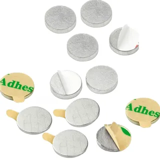 vasalat Scheibenmagnet flach, Magnete mit Metallscheiben selbstklebend, Rundmagnet ø 10mm, Neodym vernickelt 12-teilig