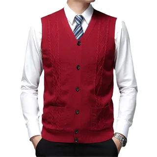 Herren-Strickweste aus Wolle, ärmellos, Pullover, Jacke, Knöpfe, Taschen, V-Ausschnitt, Basic Cardigan, modische Weste