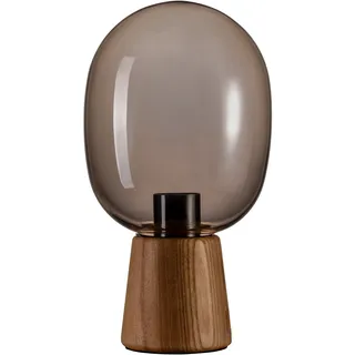 Pauleen 48232 Mystical Gleam Tischleuchte max. 20 Watt Rauchglas, Holz Nachttischlampe im Boho Nature Look aus Glas, Holz E27