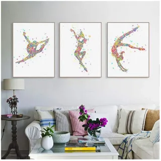 Blanriguelo Modernes Aquarell Abstraktes Mädchen Turnerin Wandbild Leinwand Leinwand Wandkunst Druck Poster Wohnzimmer Büro Home Decor 50 x 70 cm x3 Kein Rahmen