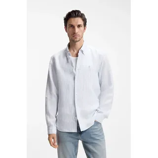 Leinenhemd BOSS "LIAM", Herren, Gr. XXL (45/46), N-Gr, weiß (light, pastel blau450), Web, Obermaterial: 100% Leinen, gestreift, regular fit hüftbedeckend, 1-Knopf-Manschette mit Schlitz, Hemden Leinenhemd, 100% Leinen Premium Sommerhemd, Button-Down-Kragen, regular fit