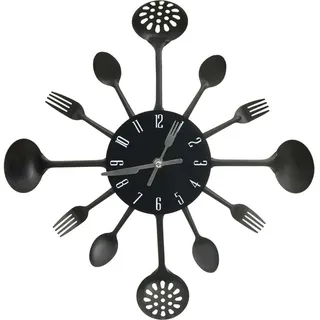 vidaXL Wanduhr mit Löffel und Gabel Design Schwarz 40 cm Aluminium - Schwarz