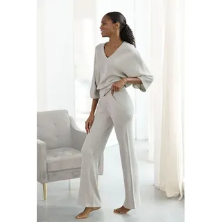Strickhose FRENCH CONNECTION, Damen, Gr. 40/42, N-Gr, beige (beige meliert), Rippstrick, Obermaterial: 40% Viskose (LENZINGTM ECOVEROTM), 30% Polyacryl, 30% Polyester, meliert, bequem lang, Hosen Strickhose, mit leichten ausgestellten Bein, Loungewear