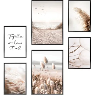 Heimlich – Poster-Set – 2 A3 / 30 x 42 cm + 4 A4 / 21 x 30 cm – Premium-Poster – ungerahmte Drucke – Küstenstil – Mindful Beige Beach