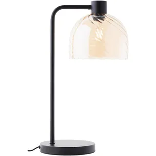 Lightbox Nacht-Tischlampe | 50 cm Höhe, Ø 19 cm | Vintage Tischleuchte mit Wipp-Schalter & bernsteinfarbenen Glas Lampen-Schirm | E27 | Schlafzimmer-Lese-Lampe aus Metall/Glas in Braun/Schwarz