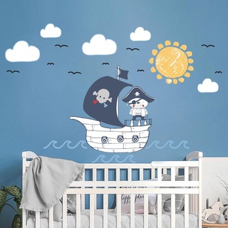 Wandsticker Kinder Dekoration Babyzimmer Wandtattoo Kinderzimmer Wandsticker Kinderzimmer Piraten Bär Meer Bär H60 x 90 cm