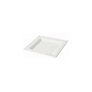 Greenbox Teller, Zuckerrohr, weiß, quadratisch, Moderner Einwegteller für Festivals und Eventcatering, 1 Packung = 50 Stück, Maße (L x B): 16 x 16 cm