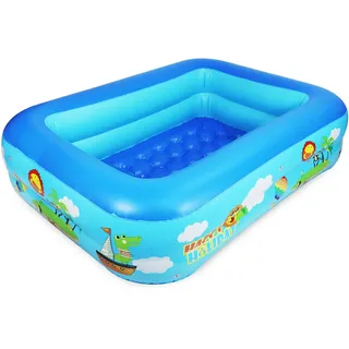 Jiosdo Planschbecken - 110cm Rechteck Aufblasbares Planschbecken für Kinder, 2 Ring-Babypool Kinderpool Kinderplanschbecken Baby mit Aufblasbarem Weichem Boden für Sommer, Wasserspaß