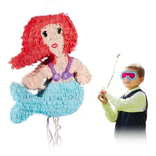 Relaxdays Pinata Meerjungfrau , Wellpappe, Papier , 36x44x10 cm , Dekoration