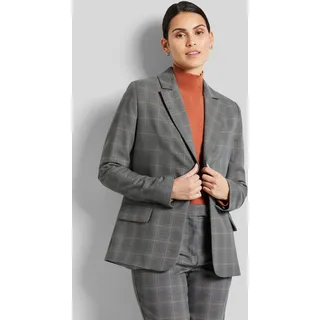 Kurzblazer BUGATTI, Damen, Gr. 38, braun (grau), 63% Polyester, 34% Viskose, 3% Elasthan, kariert, normal, gerader Abschluss, Blazer Kurzblazer, mit Reverskragen