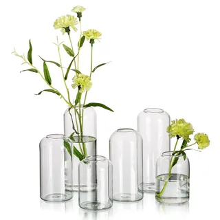 Hewory Kleine Vasen für Tischdeko: 6er Klar Vasen Set Glaszylinder Vase Glas, Klein Glasvase Modern Deko Vase Klein Blumenvase Glas für Wohnzimmer Hochzeit Party