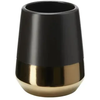 Wenko Zahnputzbecher Brandol, hochwertiger Zahnbürstenhalter für Zahnbürste und Zahnpasta aus hochwertiger Keramik, Ø 8 x 10 cm, Schwarz/Kupfer