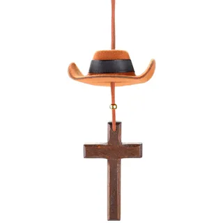 Huakaile Cowboyhut-Auto-Anhänger mit Kreuz, Western-Rückspiegel-Dekor für Country-Cowgirl-Hängeornament, niedlich, handgefertigtes Filz-Auto-Innenzubehör, (braun)