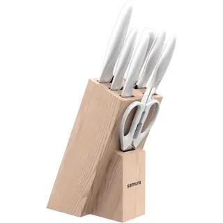 Samura MOJO Messerblock-Set, 8-teilig, Weiß: Schälmesser, Allzweckmesser, Filetiermesser, Brotmesser, Kochmesser - Weiß