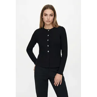 Strickjacke ONLY "ONLMELLI LIFE LS ONECK BUT CARDI RP KNT", Damen, Gr. XS, schwarz detail:new silber buttons, Strick, Obermaterial: 70% Viskose, 30% Nylon, unifarben, regular fit normal, Rundhals, Strickjacken Strickjacke