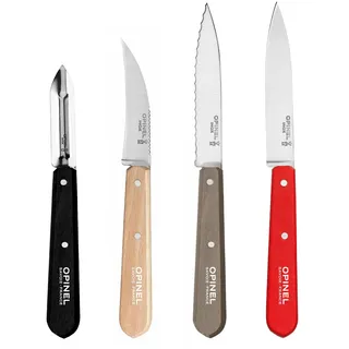 Opinel OP01626 Küchenmesser-Set, Essentials, 4-teilig, rostfrei, farbige Griffe Messer, Edelstahl, Mehrfarbig, One Size