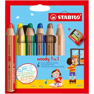 Woody 3 in 1 Buntstift 6 St. inkl. Spitzer