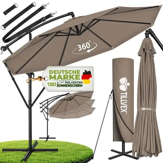 tillvex Sonnenschirm Cappuccino Ø 350 cm Gartenschirm Marktschirm Kurbel Balkon Alu Neigbar - Hellbraun