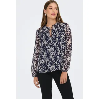 Chiffonbluse ONLY "ONLDITSY L/S BLOUSE WVN", Damen, Gr. M, blau (night sky hema flower pumic), Chiffon, Obermaterial: 100% Polyester, bedruckt, normal, mit Gummizug, Blusen Chiffonbluse, Kunstfaser, regular fit