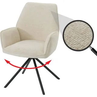 Esszimmerstuhl HWC-G67, Küchenstuhl Stuhl mit Armlehne, drehbar Auto-Position, Chenille creme - Beige