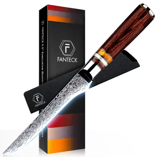 FANTECK Ausbeinmesser Damast, 14cm Fisch Filetiermesser Küchenmesser Profi Messer aus VG-10 67 Lagen Damaststahl Kochmesser Fischmesser mit Pakkaholz Griff [Geschenkverpackung]