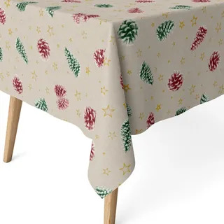 ECOMMERC3 Weihnachtstischdecke Stoff rechteckig 250x140 Tannenzapfen Grün | Für die lange Tafel im Esszimmer, wasserabweisend, echte Stoffhaptik, Maschinenwäsche kalt, in Spanien gefertigt