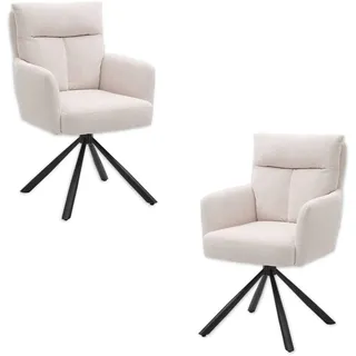 SOFIA Esszimmerstühle 2er Set, Cord Bezug Beige, schwarzes Metallgestell | 60 x 93 x 67 cm (B/H/T), Sitzhöhe 48 cm, ergonomische Polsterung, T-Ziernaht auf Rückenlehne, Esszimmer, Wohnzimmer, Küche