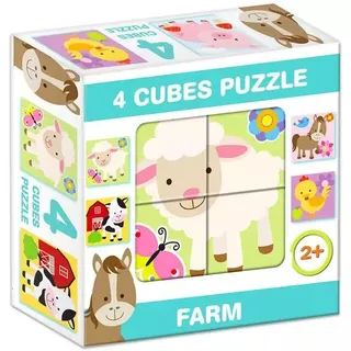 Mix-Puzzle mit Würfeln, 4 Teile - Bauernhoftiere