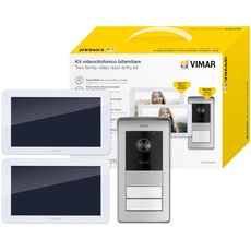 VIMAR K42916 Set AP-Videohaustelefon mit 2 Touchscreen Videohaustelefonen, Audio-/Video-Klingeltableau mit RFID-Lesegerät, 2 Netzteilen, Bus-Verteiler