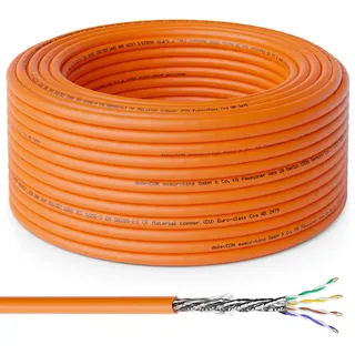 deleyCON 50m CAT.7 Verlegekabel Kupfer Starr S/FTP PIMF Netzwerkkabel Installationskabel LAN Kabel Ethernet Datenkabel Gigabit CAT7 10 Gbit 1000 MHz LSZH Halogenfrei BauPVO - GHMT Zertifiziert