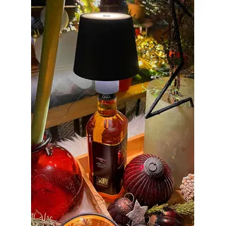 ChiliTec Tischleuchte für Flaschen Dimmbar Akku 12cm Flaschenleuchte LED Tischbeleuchtung Touchschalter Tischlampe Aufsatz für Flaschen bis Ø 32mm Licht Warmweiß 3000k Gehäuse Schwarz