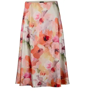 Schlupfrock GOLDNER "Glänzender Midirock in floralem Druck", Damen, Gr. 48, orange (pfirsich, gemustert), Obermaterial: 100% Polyester PES., Röcke Schlupfrock, Mit nahtfeinem Reißverschluss in der Seitennaht