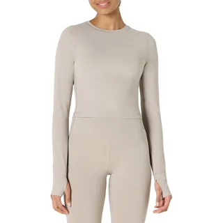 Amazon Essentials Damen Sportliches Anschmiegsames FormFlex Slim-Fit-Layering-Workout-Top, Bauchfrei, Taupe, M